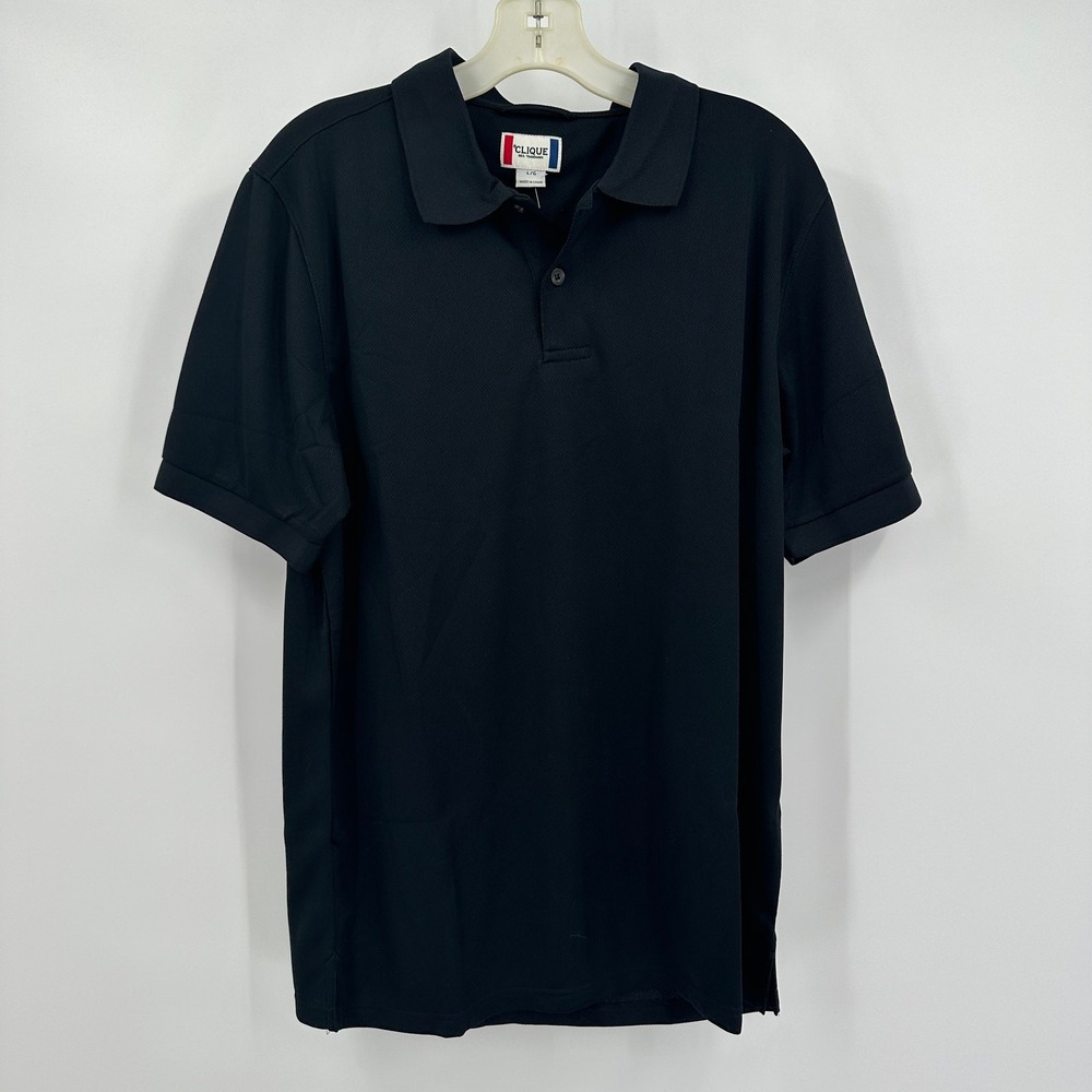 Clique Mens Performance Golf Polo Size L Black Preppy Moisture Wicking Summer